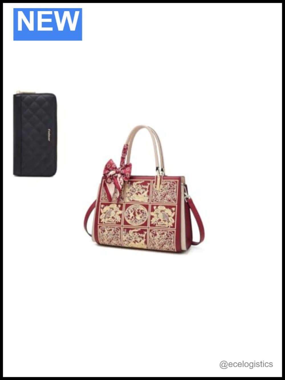 Adjustable Tote Bag with Matching Quilted Wallet Set for Women